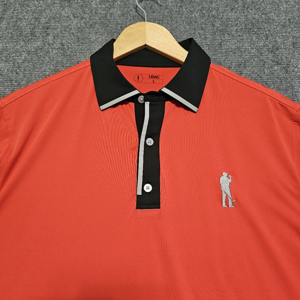 USAG U Suck At Golf Polo Shirt Mens Stretch L Performance Red Black Short Sleeve